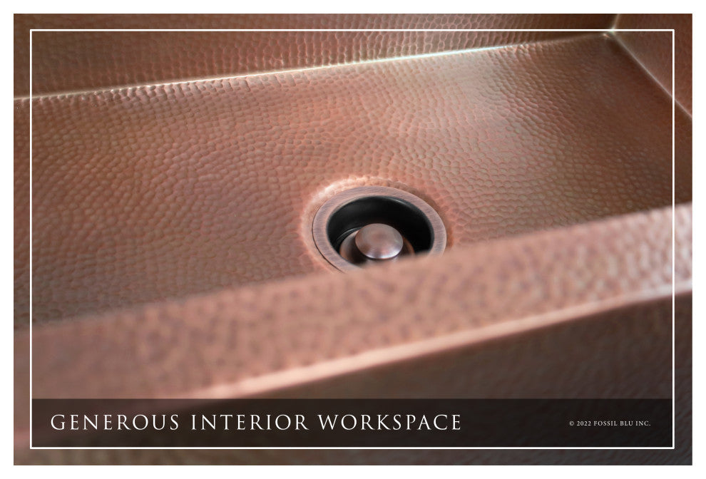 Luxury 30-Inch Heavy 12-GAUGE Med. Patina Copper Farmhouse Sink, Flat Front