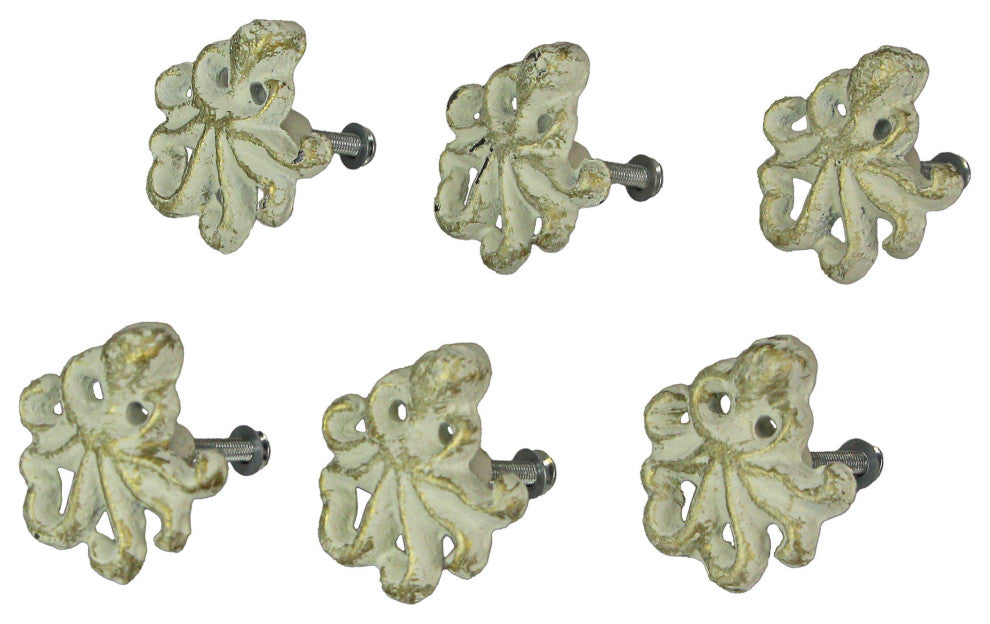 White Cast Iron Octopus Drawer Pull Decorative Cabinet Knob Nautical  Set of 6