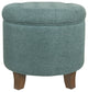 Benzara BM194933 Fabric Round Ottoman With Lift Top Storage, Teal Blue and Brown