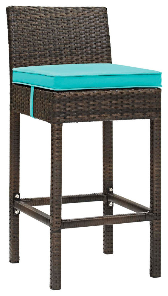 Conduit Outdoor Patio Wicker Rattan Bar Stool, Brown Turquoise