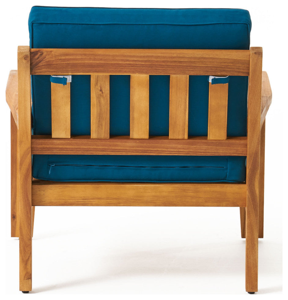 Monterey Outdoor Acacia Wood Club Chairs With Cushions, Set of 4, Teak Finish and Dark Teal