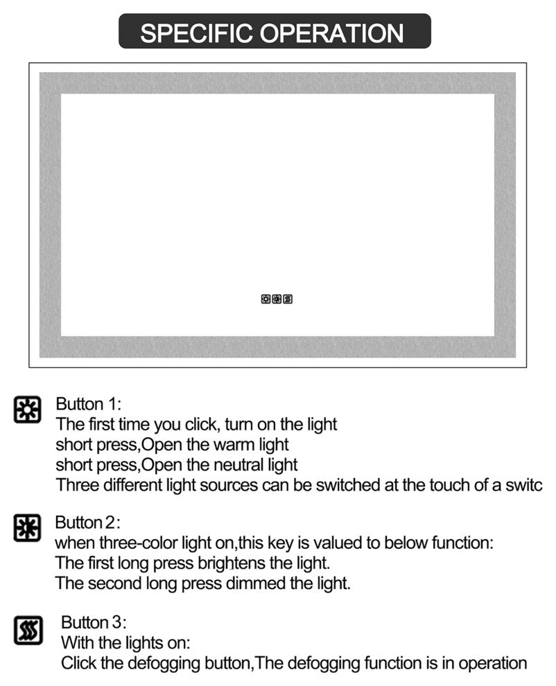 72" x 36" Rectangular Frameless Dimmable Wall Mounted LED Bathroom Vanity Mirror