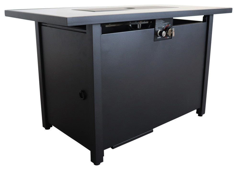 Smoked Glass Metal Rectangle Fire Pit, Black