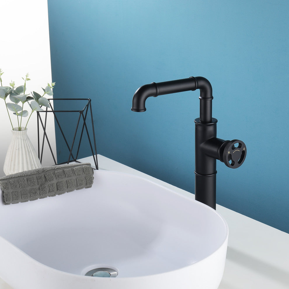 Deck Mounted Single Hole Bathroom Vessel Sink Faucet, Matte Black