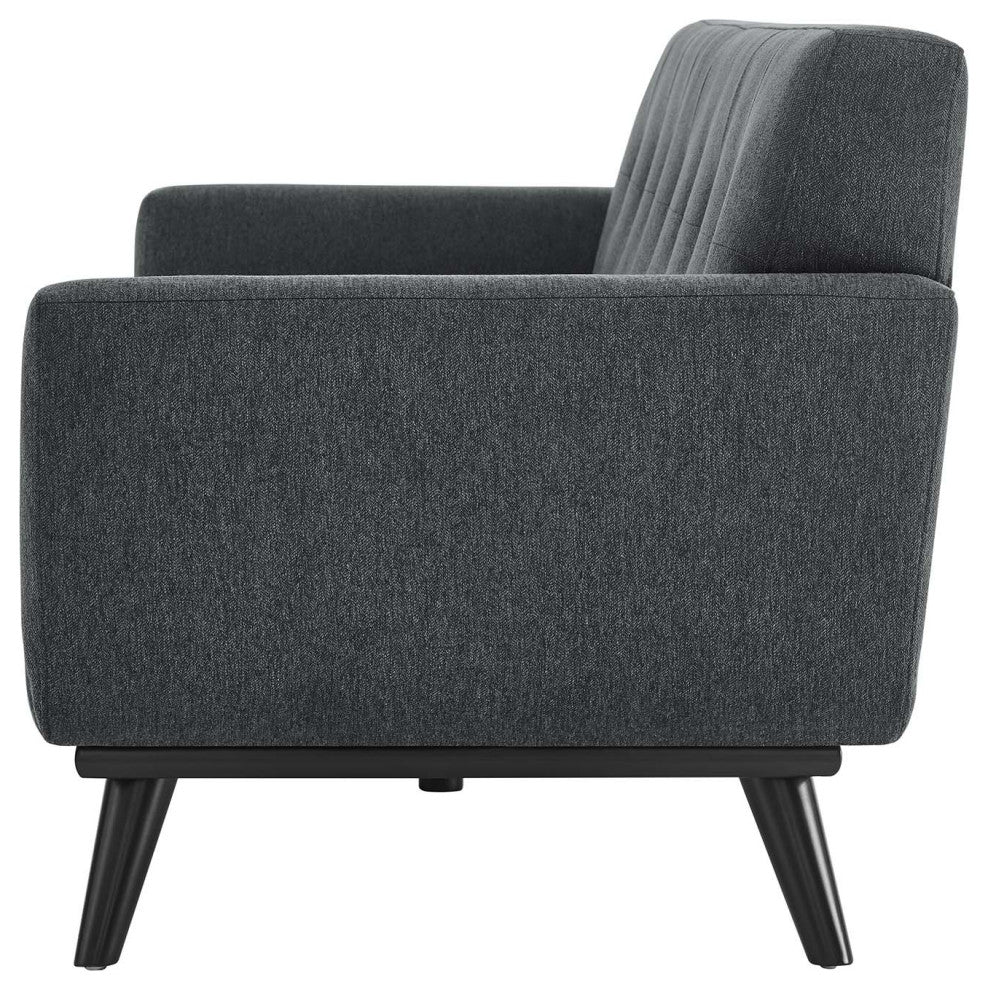 Sofa, Charcoal Gray, Fabric, Modern, Mid Century Hotel Lounge Cafe Lobby