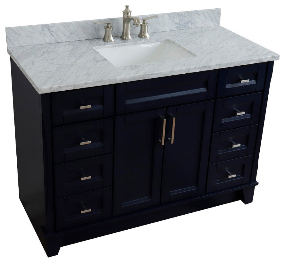 49" Single Sink Vanity, Blue Finish With White Carrara Marble