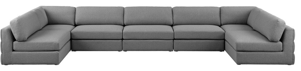Beckham Linen Textured Fabric 7-Piece Modular U-Shaped Sectional, Grey