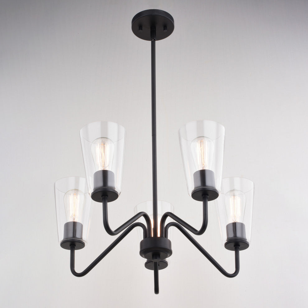 Beverly 5 Light Matte Black Chandelier Fixture Clear Glass Shade, LED Compatible