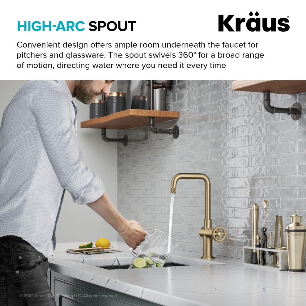 Urbix Bridge Kitchen Faucet, Brushed Gold, Kpf-3127bg