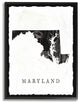 Black and Grey Marbled Paper Maryland State Silhouette Framed Giclee, 16"x20"
