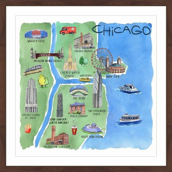 "Waterways of Chicago" Framed Painting Print, 32"x32"