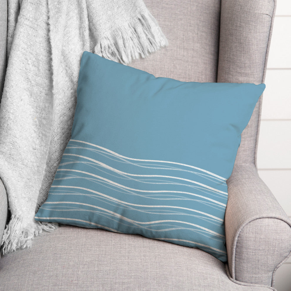 Blue Wavy Lines 18x18 Spun Poly Pillow