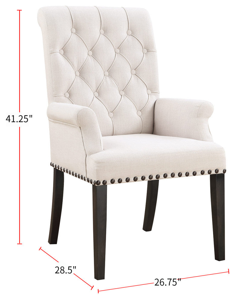 Fabric Dining Arm Chair, Beige Finsih