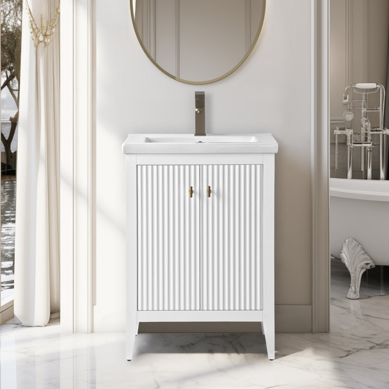 Vanity Art Freestanding Vanity, White, 24", Single Sink, Golden Brushed