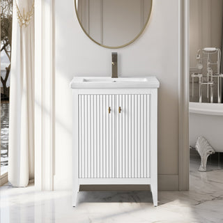 Vanity Art Freestanding Vanity, White, 24", Single Sink, Golden Brushed