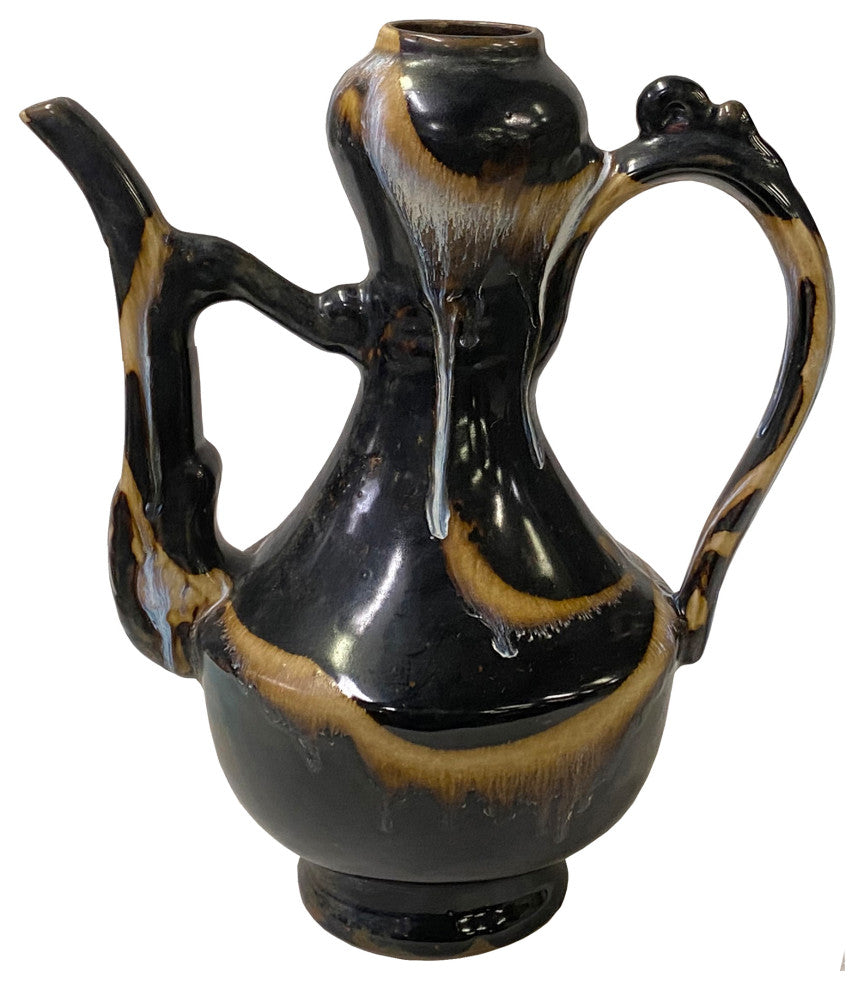 Chinese Ware Black Brown Glaze Ceramic Jar Vase Display Art Hws3024