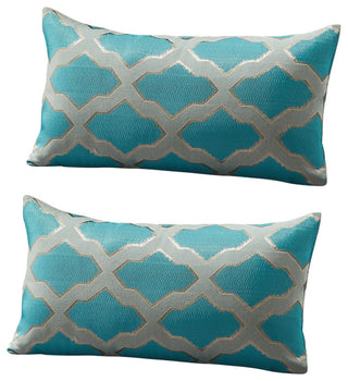 Safi Jacquard Lumbar 2 Pieces Pillow Shell Set, Deep Teal, 14"x26"