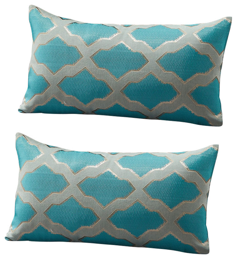 Safi Jacquard Lumbar 2 Pieces Pillow Shell Set, Deep Teal, 14"x26"