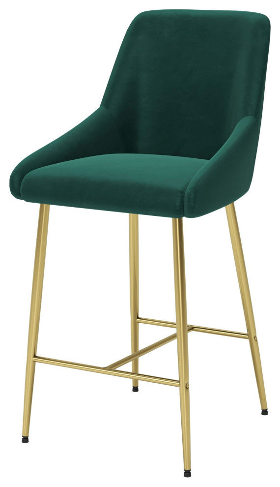Counter Stool Chair, Steel Metal, Fabric, Green, Gold, Bar Kitchen Cafe Bistro