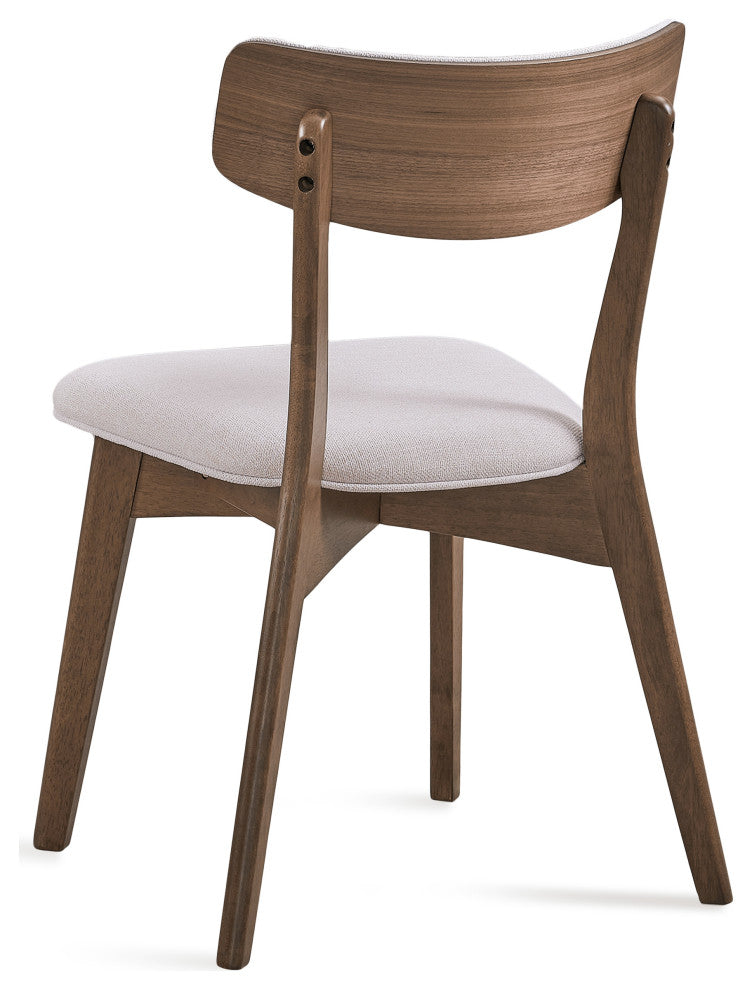 GDF Studio Caleb Mid-Century Walnut Finished Frame Dining Chairs, Set of 2, Light Beige