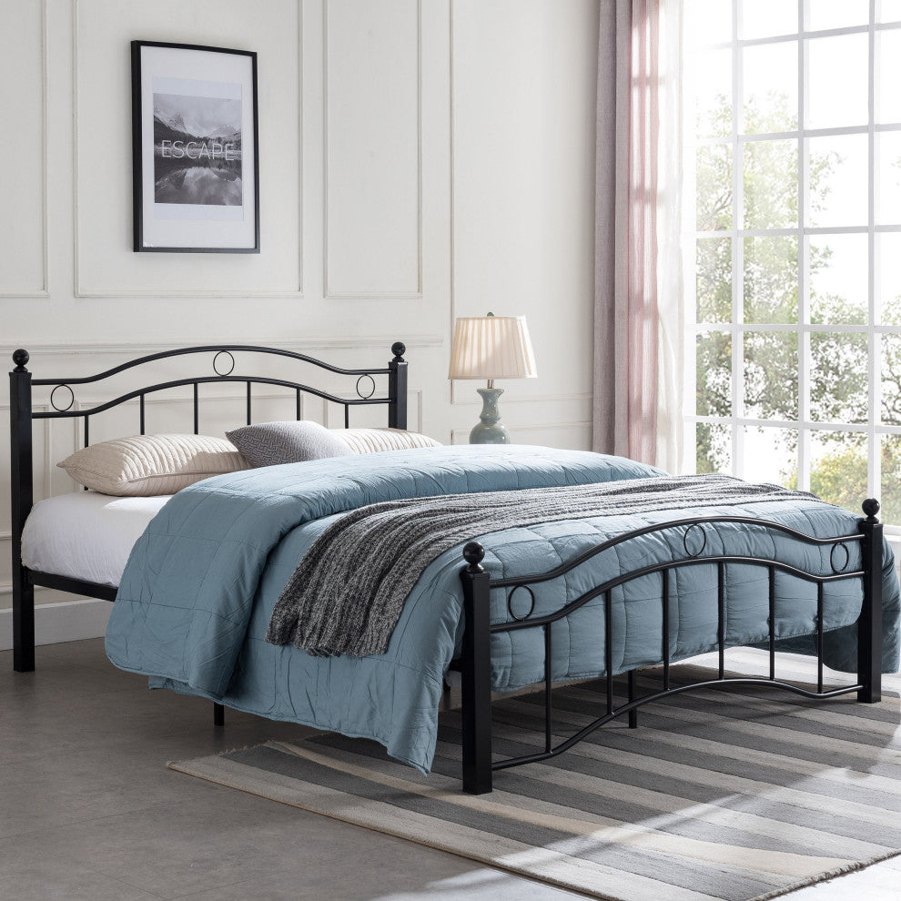 Hallie Contemporary Iron King Bed Frame, Flat Black