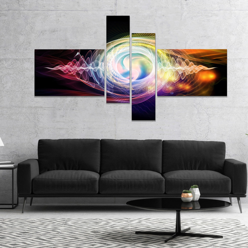Bright Wave Particle in Air on Black, Abstract Canvas Art, 60"x32", 4 panels