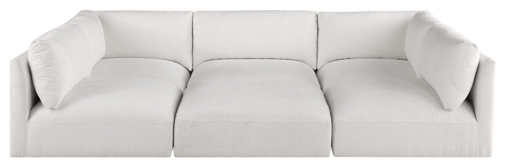 Ease Polyester Upholstered U-Shaped Modular Sectional, Cream, 5 Piece: 2 Corner, 3 Armless, 1 Ottoman