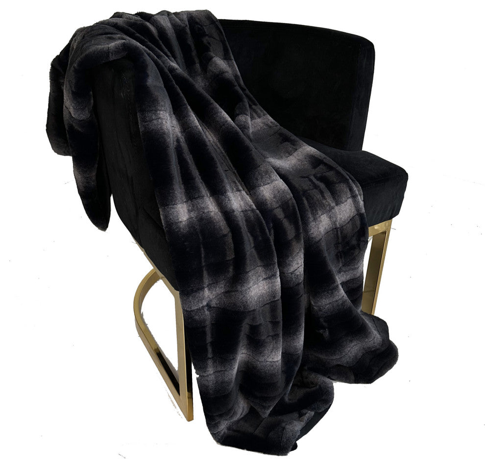 Plutus Black Graphite Furever Faux Fur Luxury Throw Blanket, Throw 60"W x 96"L