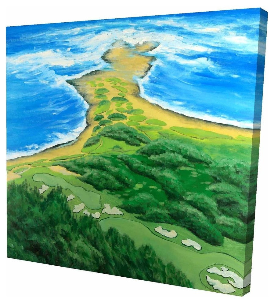 Island Overhead View With Waves, Fine Art Gallery Wrapped Canvas, 24"x24"