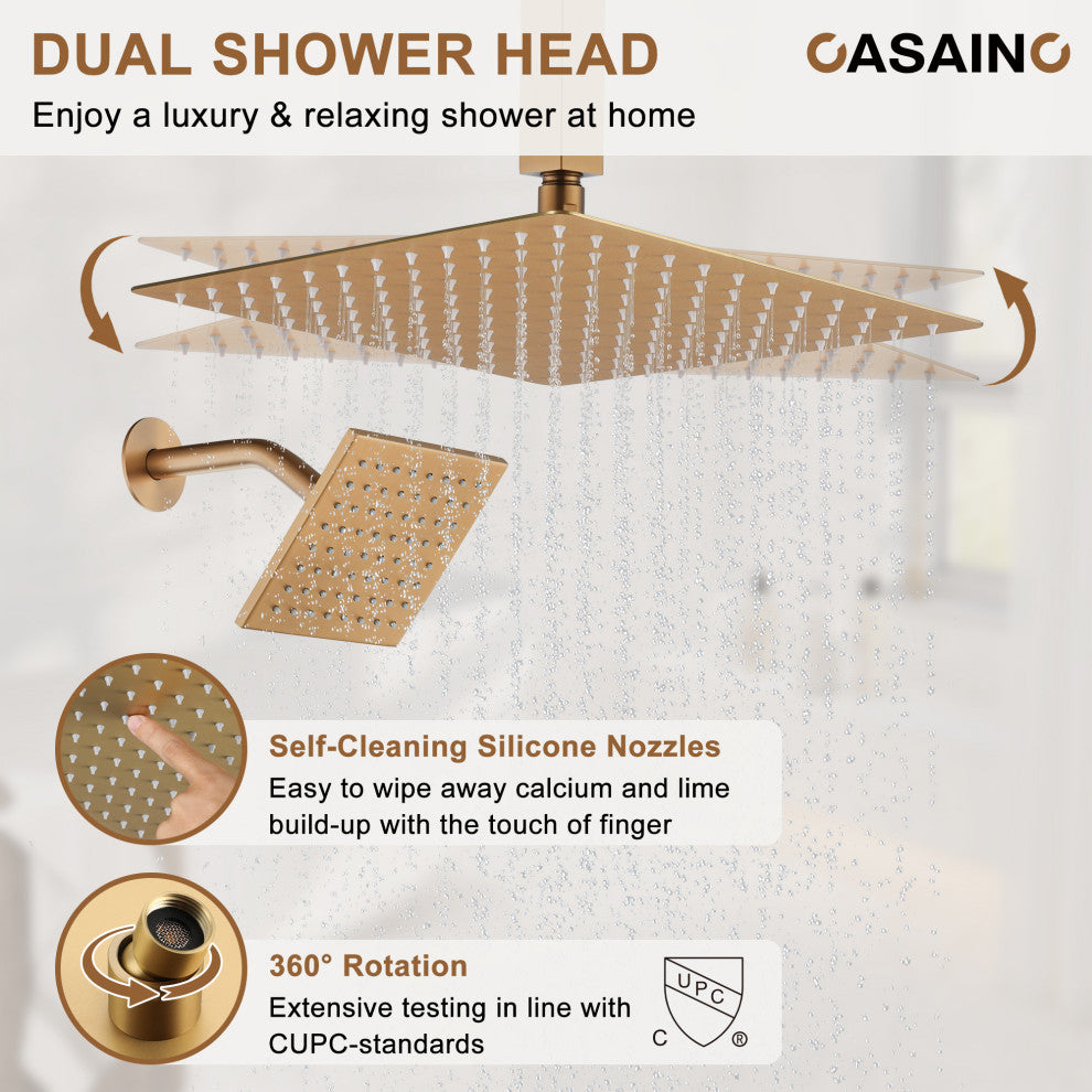 3 Function Wall Mounted Digital Display Shower System, Brushed Gold