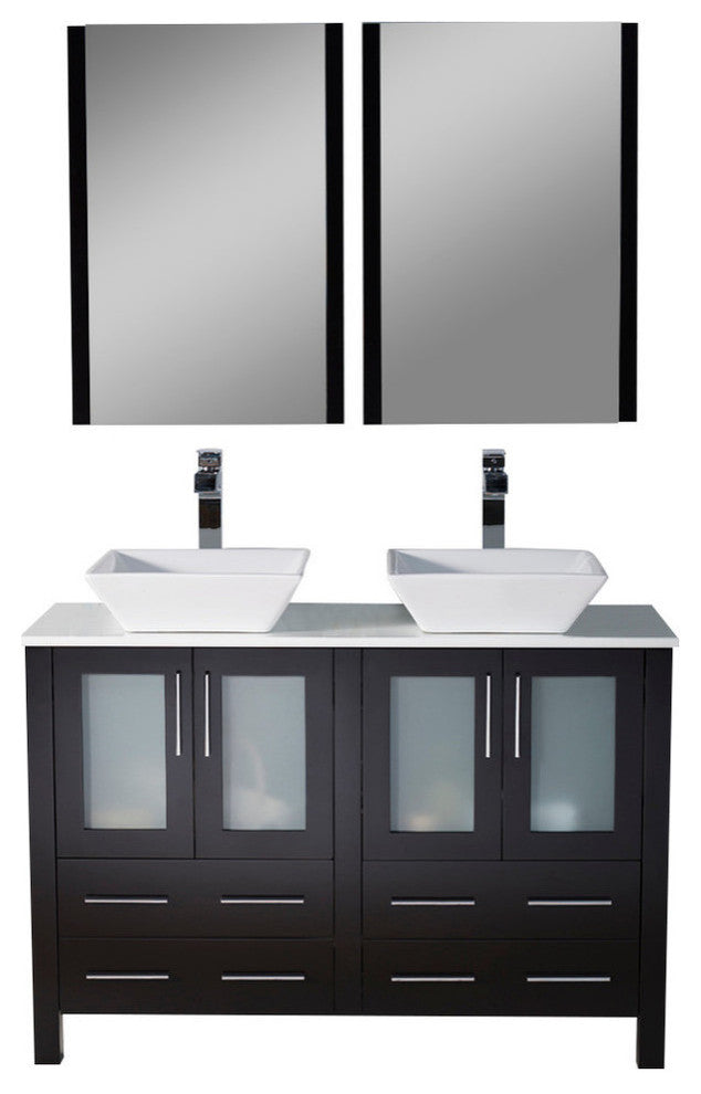 Sydney 48" Double Vanity Set With Vessel Sinks and Mirrors, Espresso