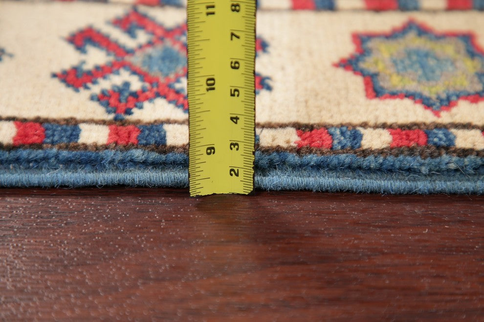 Hand-Knotted Kazak Pakistani Oriental Runner Rug Traditional, Blue, 5'11"X2'0"