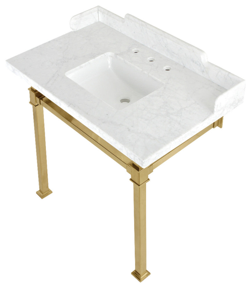 Kingston Brass LMS36MSQ7 36" Carrara Marble Console Sink, Legs