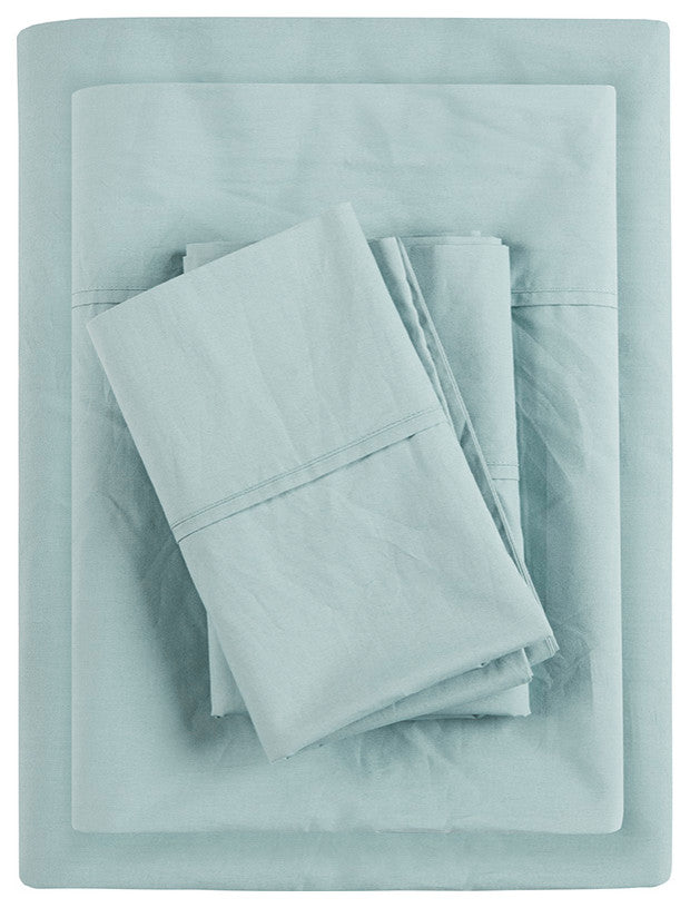 Madison Park Peached Percale Cotton Peached Percale Sheet Set, Aqua