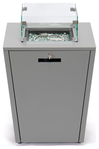 LeisureMod Chelsea Patio Propane Aluminum Fire Pit Side Table With Lid, Grey