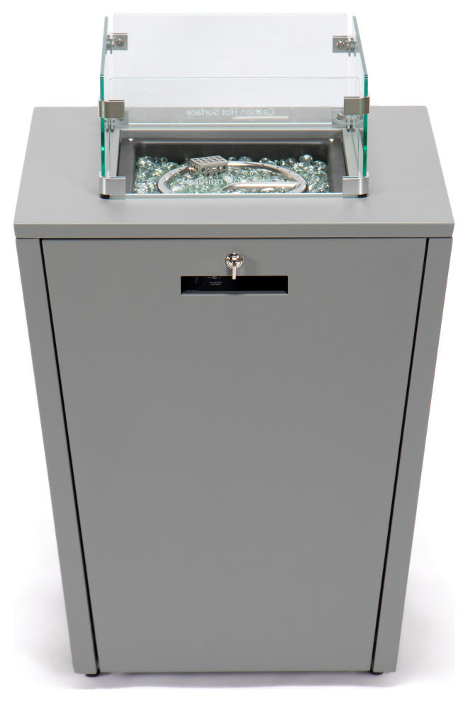 LeisureMod Chelsea Patio Propane Aluminum Fire Pit Side Table With Lid, Grey