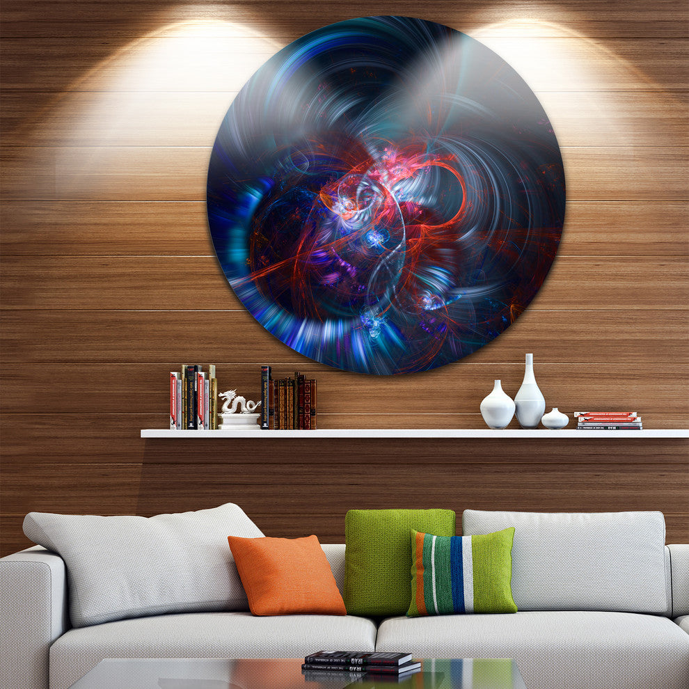 Light Blue Fractal Flower In Dark, Floral Abstract Disc Artwork, 11"
