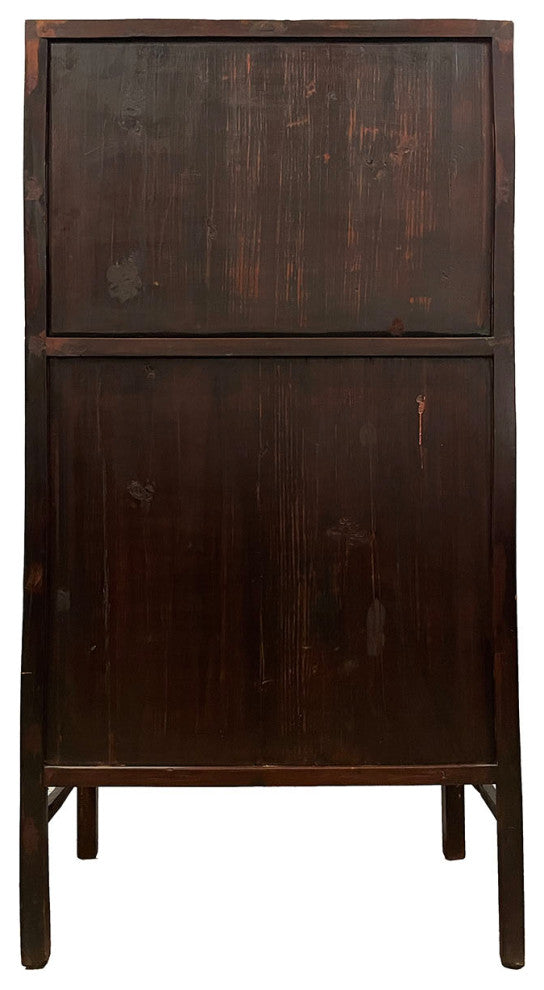 Consigned Antique Chinese Carved Fujian ArmoireWith Reverse Painting Glass Doors