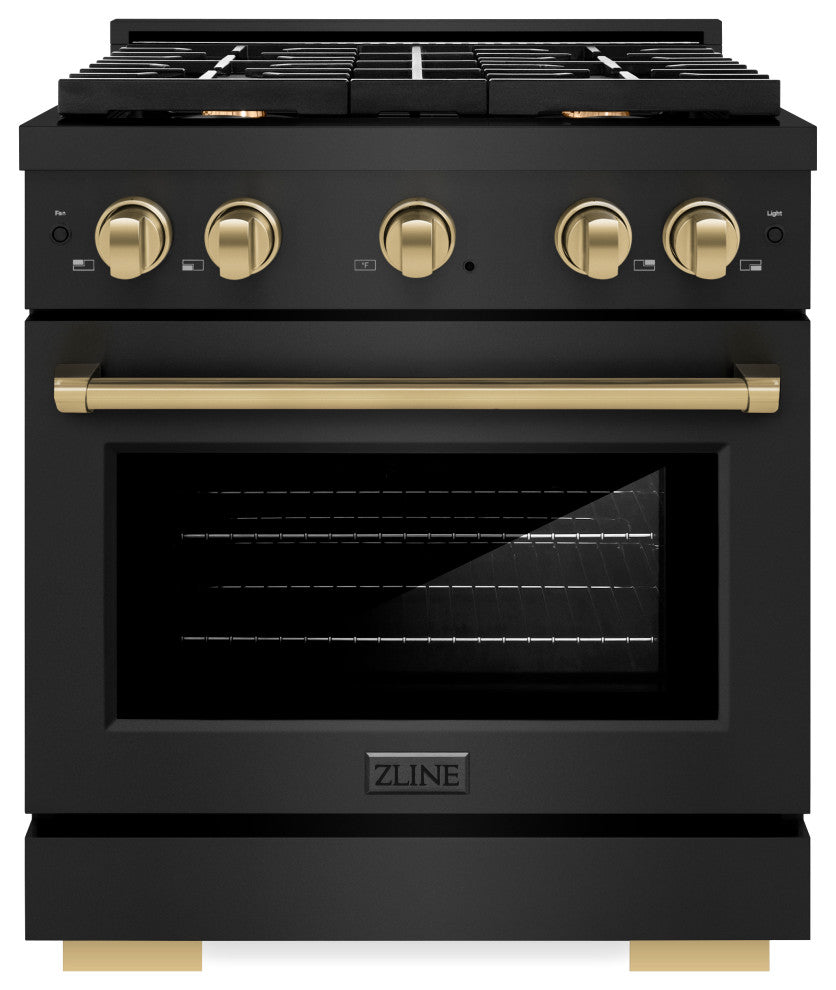 ZLINE 30" Gas Range, Black Stainless With Champagne Bronze SGRBZ-30-CB