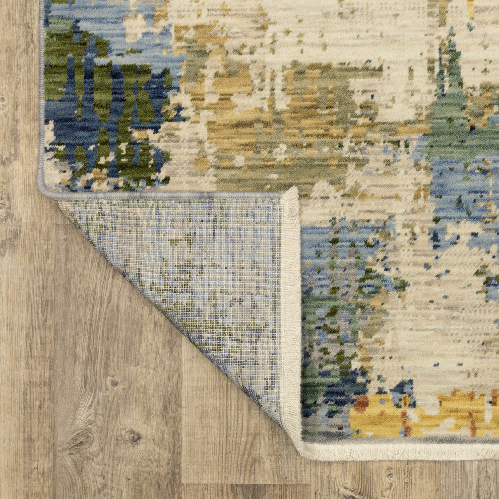 Saturn Distressed Abstract Beige/Multi Wool Blend Area Rug 6'7" x 9'6"