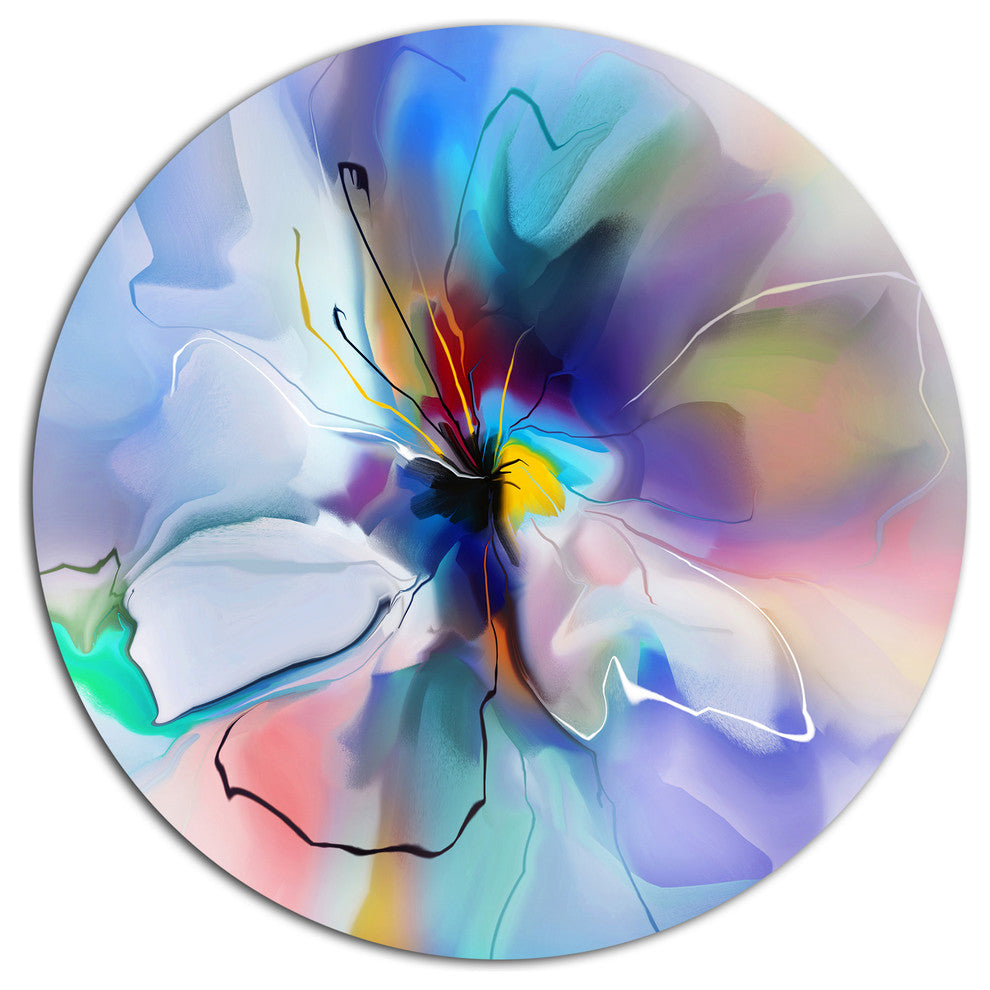 Abstract Creative Blue Flower, Floral Round Metal Wall Art, 11"
