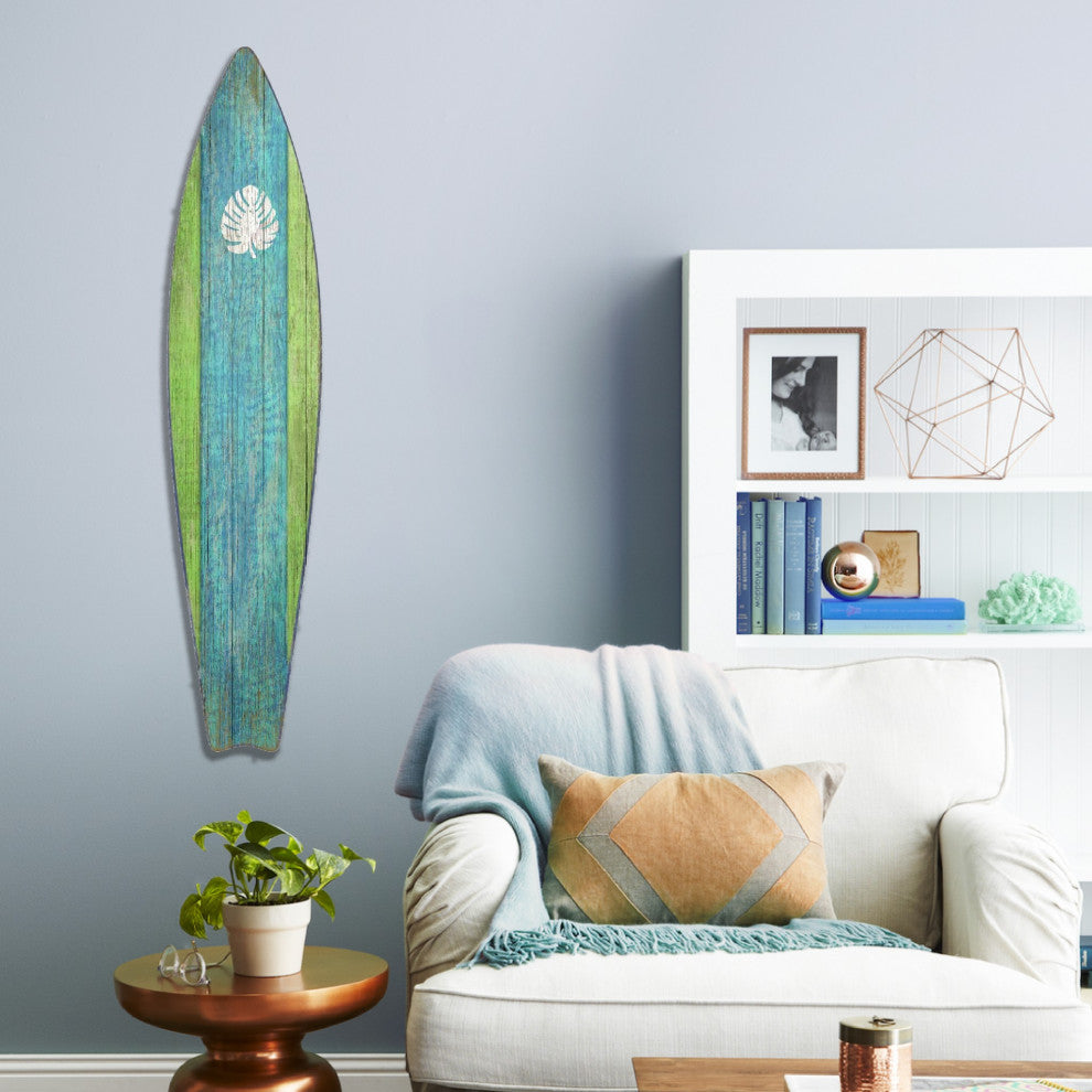 Rustic Aqua and Green Surfboard Wall Decor