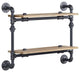 2 Tier Oak Wood Floating Shelf With Metal Tube, Sandy Black