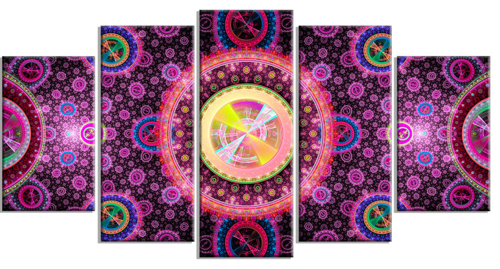 Bright Pink Psychedelic Relaxing Art, Abstract Canvas Print, 60"x32", 5 Panels