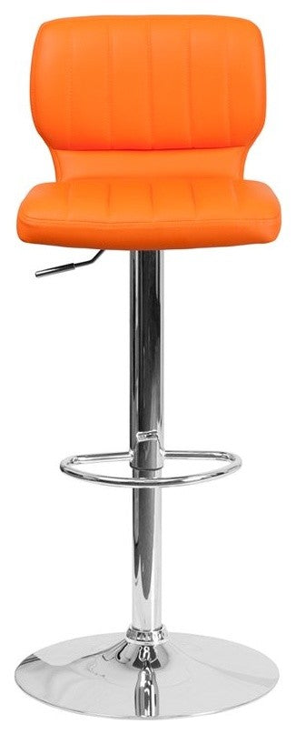 Estella Abra Low-Back Swivel Orange Vinyl Adjustable Barstool