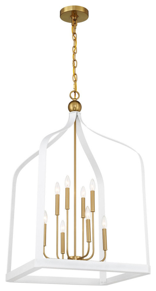 Sheffield 8-Light Pendant, White, Warm Brass Accents