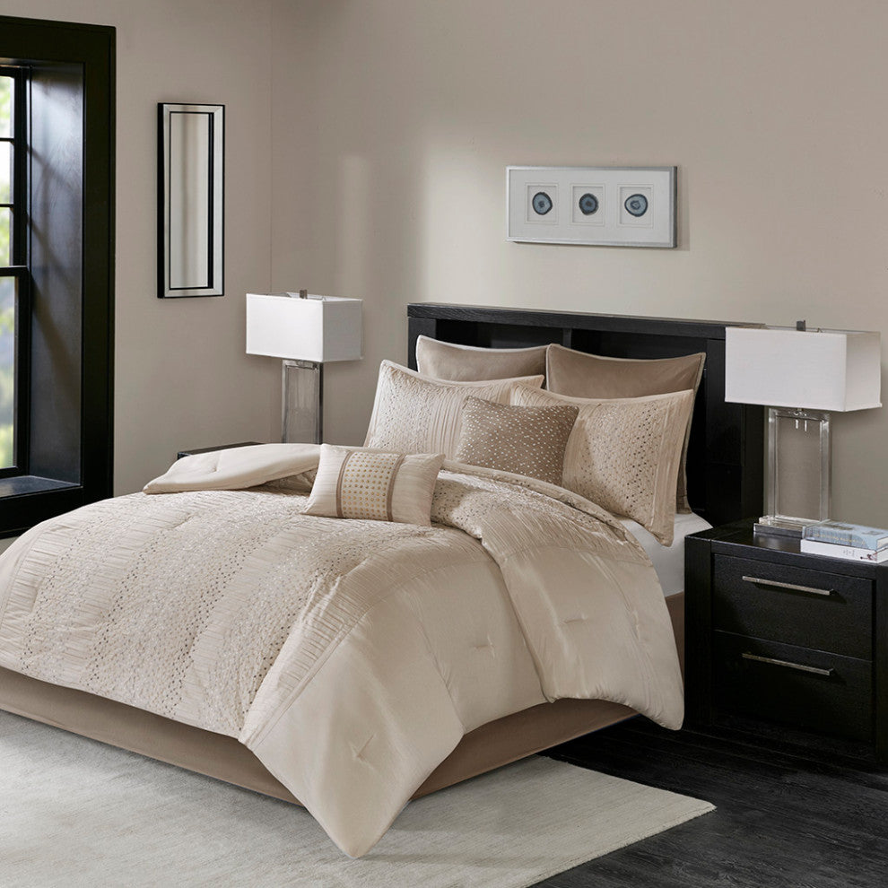 Madison Park Camelia 8 Piece Embroidered Comforter Set in Natural
