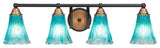 Paramount 4-Light Bath Bar, Matte Black & Brass, 5.5" Teal Crystal Glass