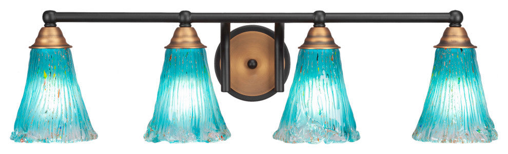 Paramount 4-Light Bath Bar, Matte Black & Brass, 5.5" Teal Crystal Glass