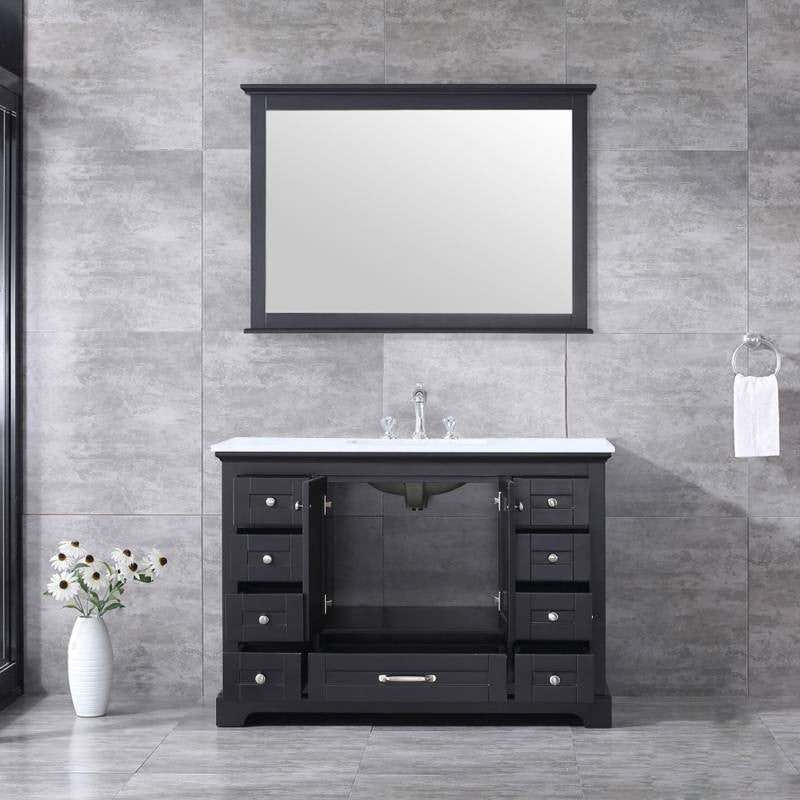 Dukes 48" Espresso Single Square Sink Vanity with Quartz Top, With Mirror